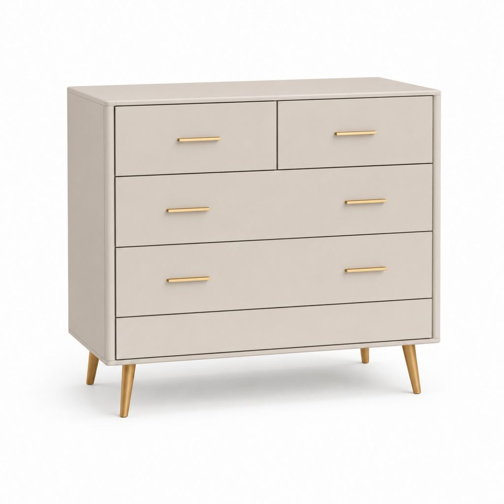 Commode basse 4 tiroirs beige en panneaux MDF rectangulaire 120 x 40 x 90 cm