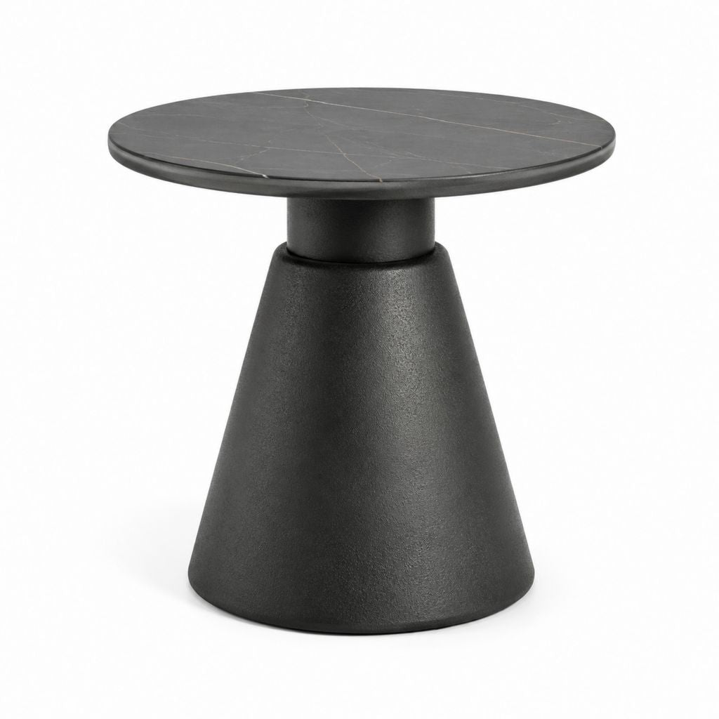 Table d'appoint ronde noire en céramique et acier Ø50 x H50 cm