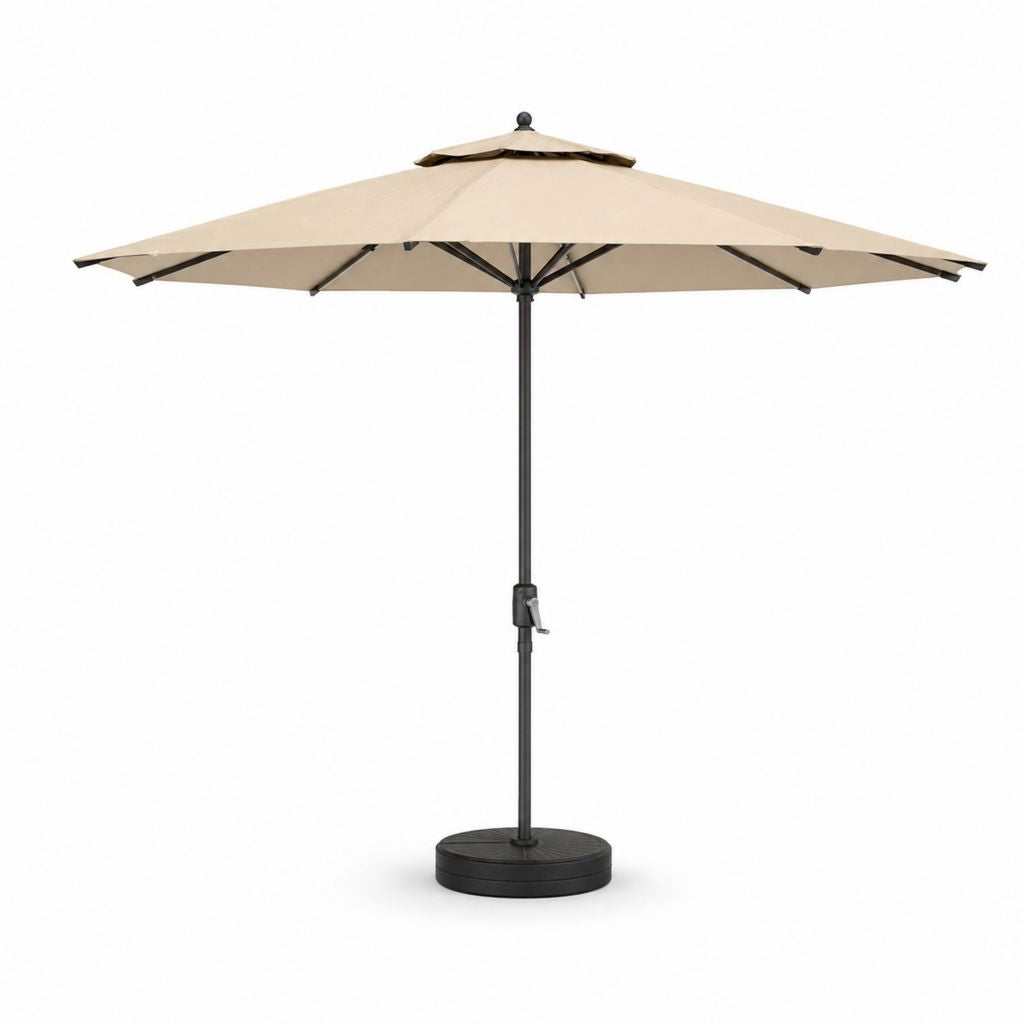 Parasol de jardin rond beige en polyester avec mât en acier 300 cm