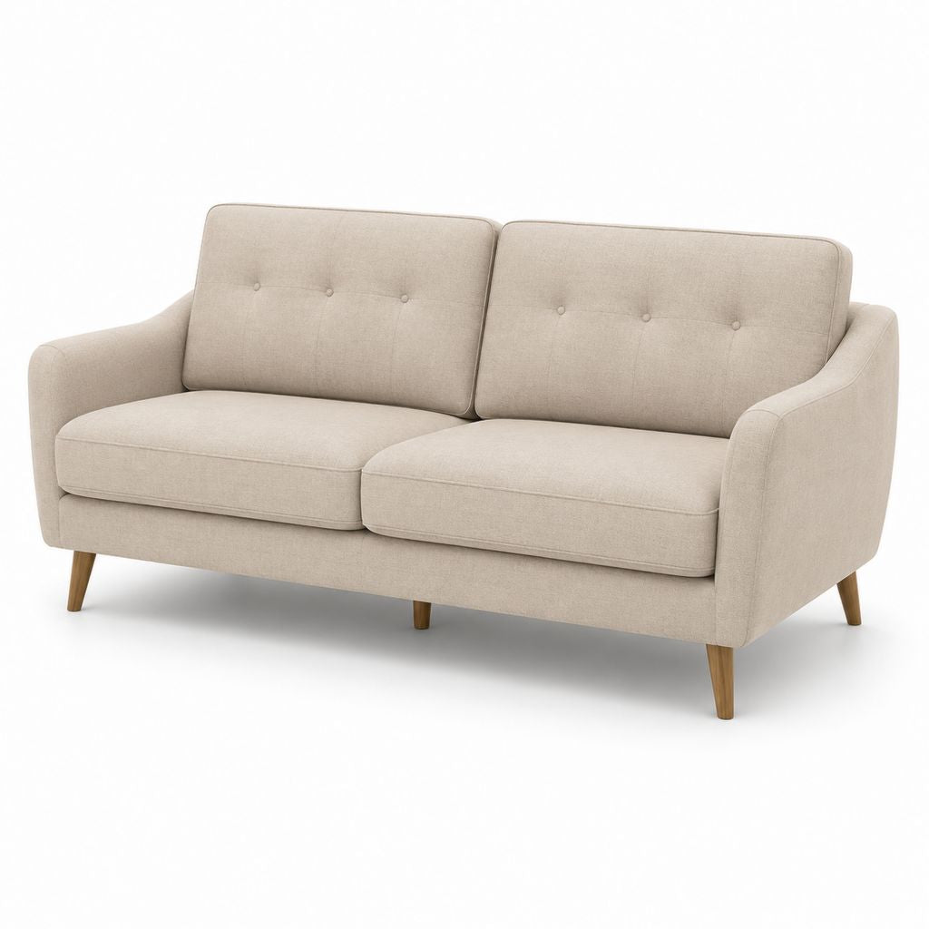Canapé 2 places beige en polyester avec pieds en hévéa 150 x 85 x 85 cm