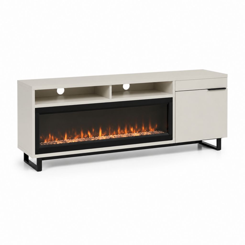 Meuble TV avec cheminée électrique blanc en MDF 180 x 40 x 75 cm