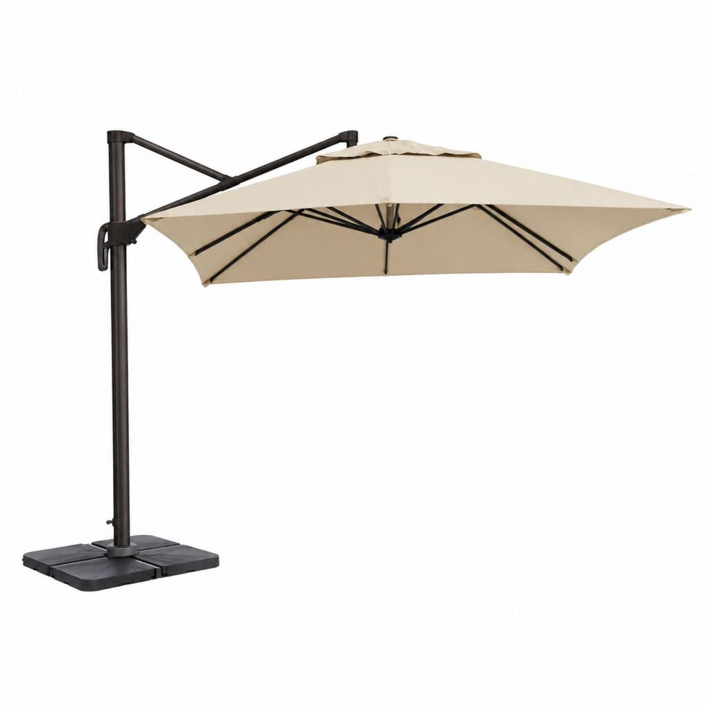 Parasol déporté carré beige en polyester et acier 300 x 300 x 245 cm