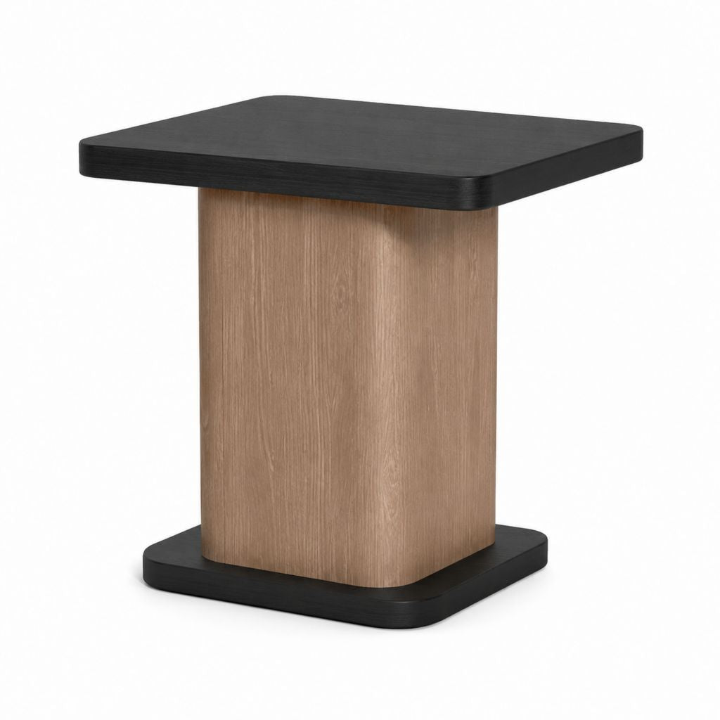 Table d'appoint rectangulaire noir et chêne en panneaux de particules 50 x 40 x 55 cm
