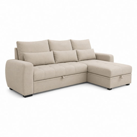 Canapé d’angle droit 3 places beige en polyester 250 x 160 x 85 cm