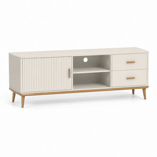 Meuble TV avec rangement blanc et naturel en MDF rectangulaire 160 x 40 x 60 cm