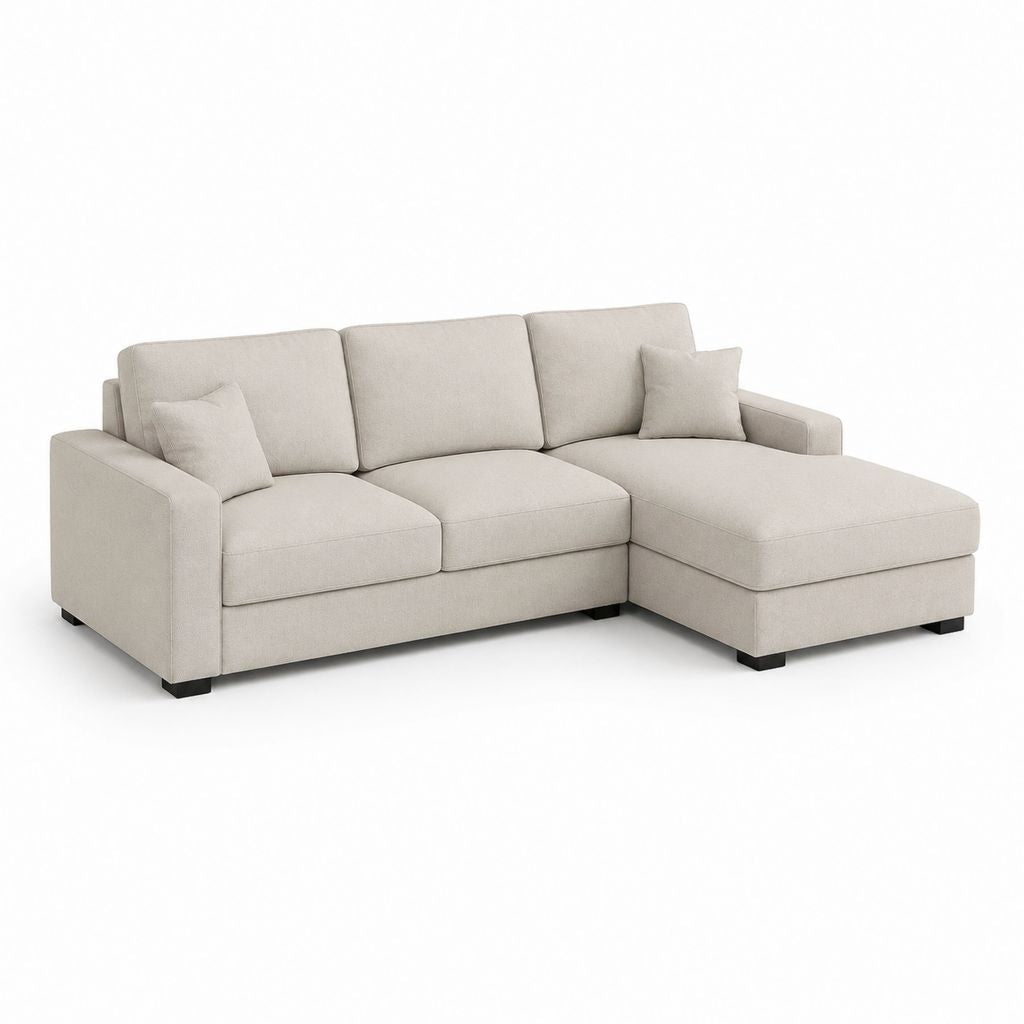 Canapé d’angle 3 places avec méridienne droite beige en polyester 250 x 160 x 85 cm