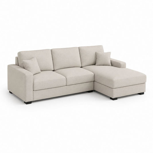 Canapé d’angle 3 places avec méridienne droite beige en polyester 250 x 160 x 85 cm