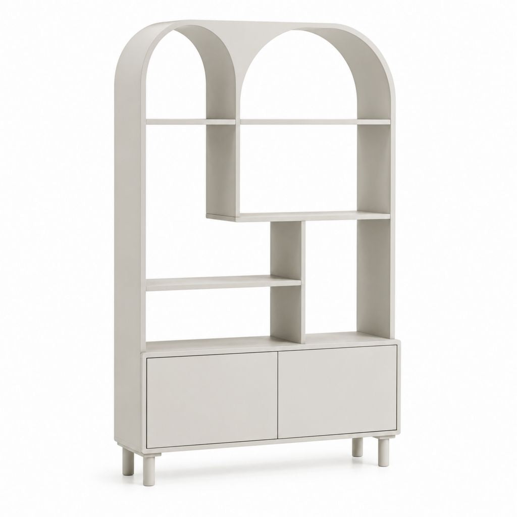 Bibliothèque avec rangement blanc cassé en MDF à arches 100 x 35 x 180 cm