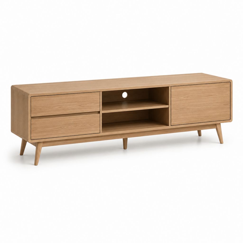 Meuble TV en chêne clair avec rangements 180 x 40 x 55 cm