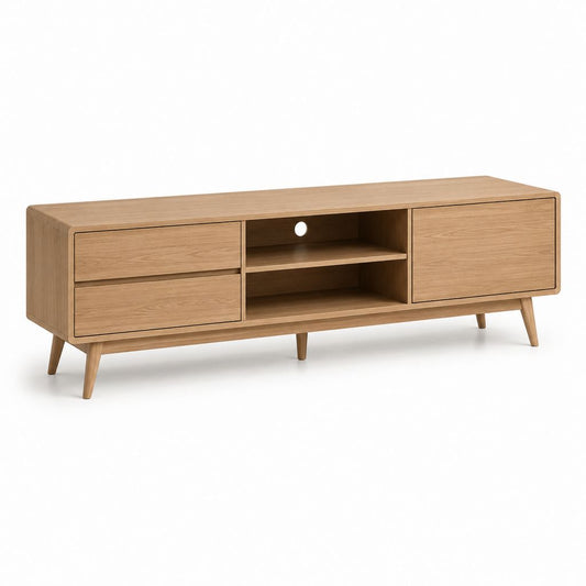 Meuble TV en chêne clair avec rangements 180 x 40 x 55 cm