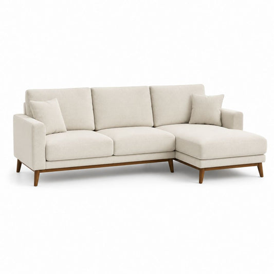 Canapé d’angle droit beige en polyester avec méridienne 230 x 150 x 85 cm