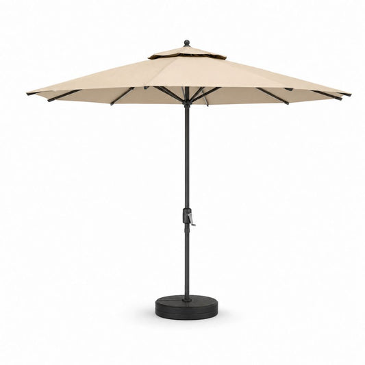Parasol de jardin rond beige en polyester avec mât en acier 300 cm