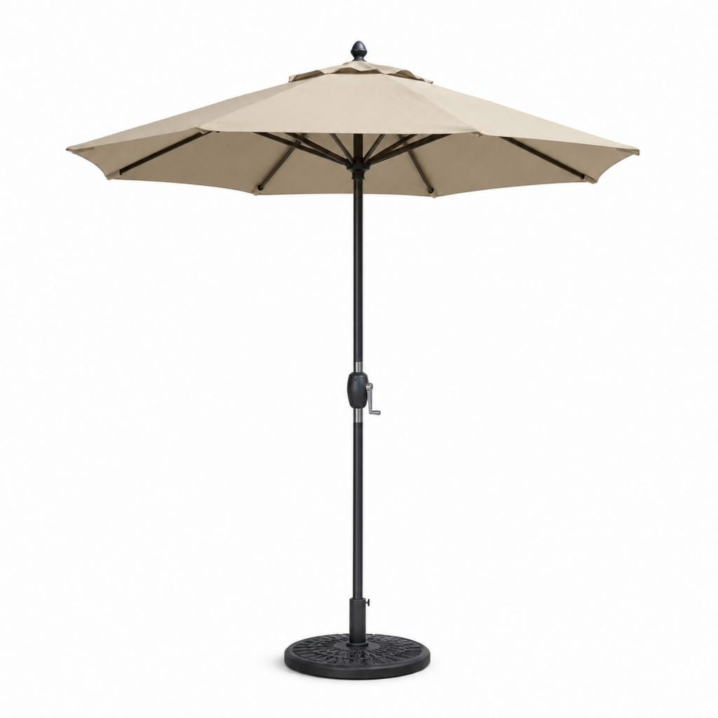 Parasol de jardin rond beige en polyester avec mât en acier Ø 270 cm hauteur 245 cm avec socle