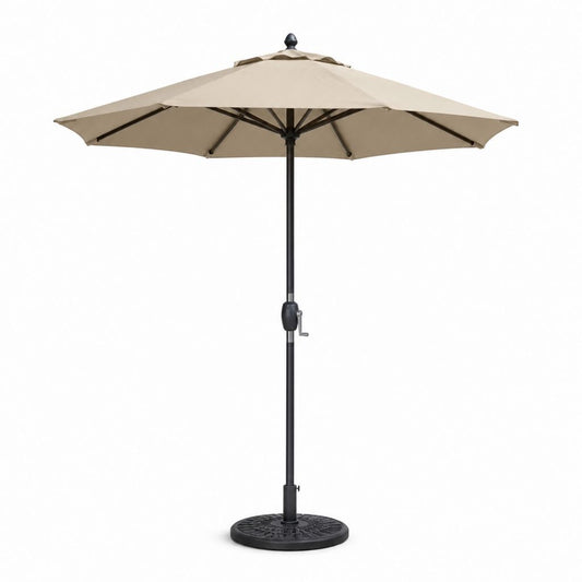 Parasol de jardin rond beige en polyester avec mât en acier Ø 270 cm hauteur 245 cm avec socle