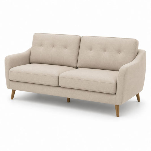 Canapé 2 places beige en polyester avec pieds en hévéa 150 x 85 x 85 cm