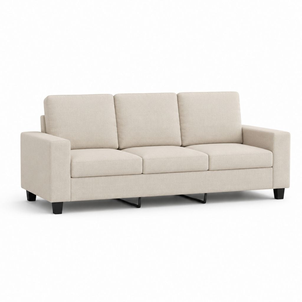 Canapé droit 3 places beige en polyester 200 x 90 x 85 cm