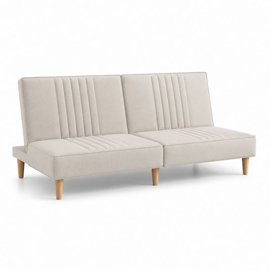 Canapé convertible 2 places beige en polyester avec pieds en bois massif 180 x 85 x 82 cm