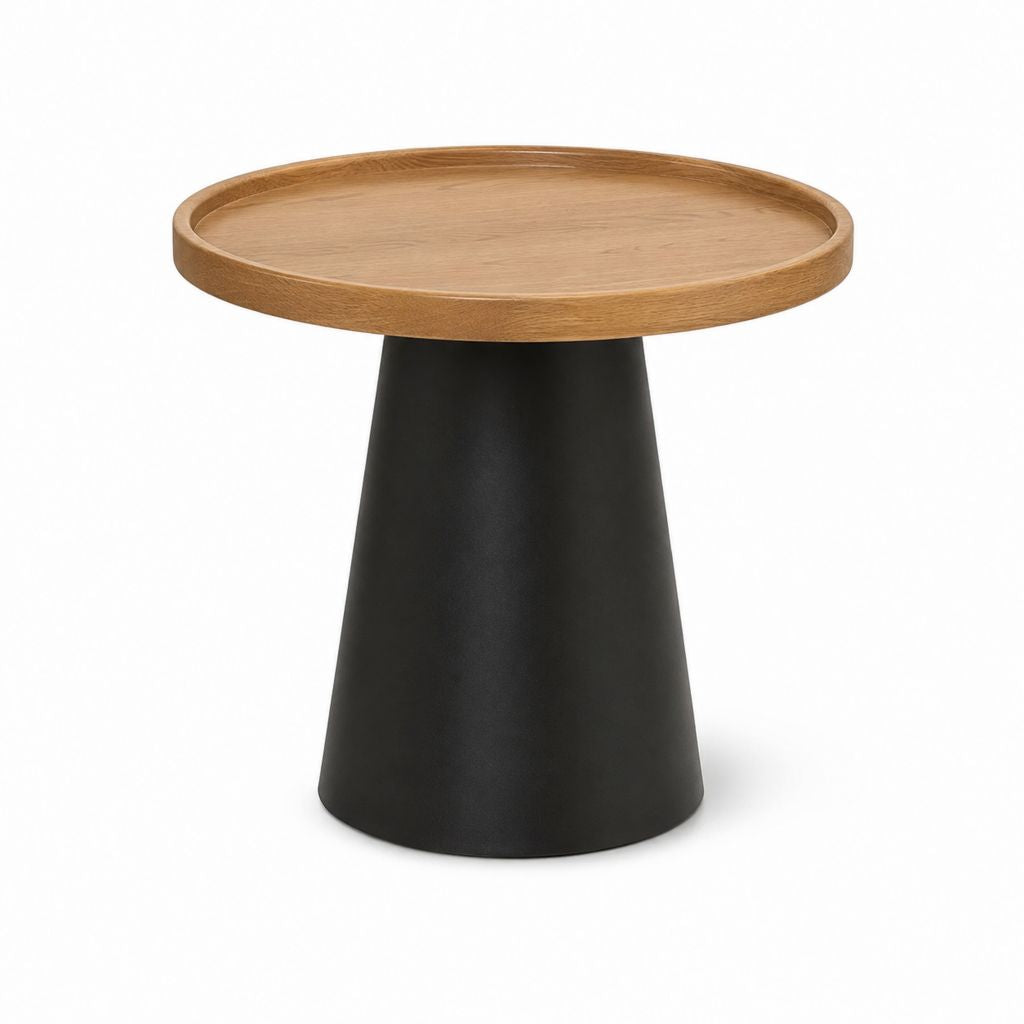 Table d'appoint ronde noir et chêne plaqué avec plateau rebordé Ø45 x H50 cm