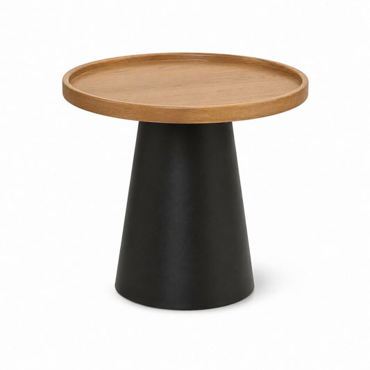 Table d'appoint ronde noir et chêne plaqué avec plateau rebordé Ø45 x H50 cm