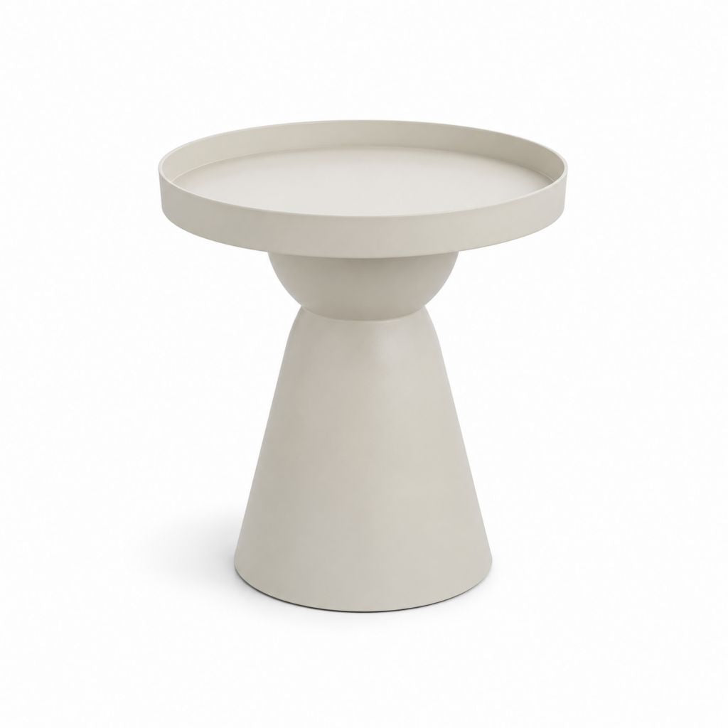 Table d’appoint ronde beige en acier thermolaqué avec plateau rebordé Ø 45 x H 50 cm
