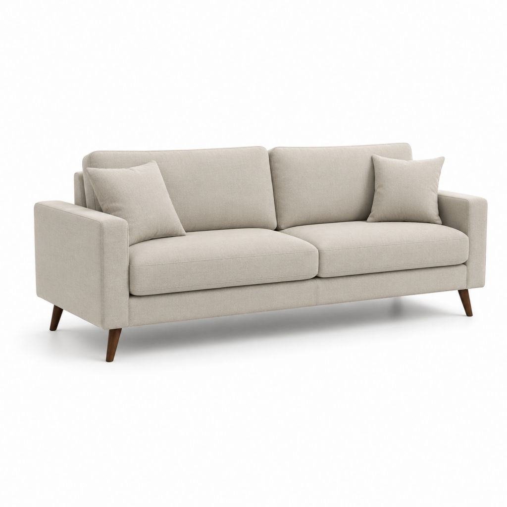 Canapé droit 3 places beige en polyester avec pieds en bois massif 190 x 86 x 84 cm
