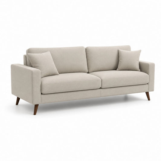 Canapé droit 3 places beige en polyester avec pieds en bois massif 190 x 86 x 84 cm