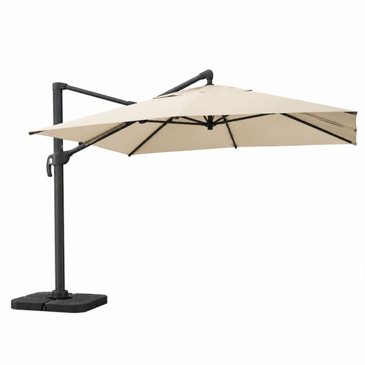 Parasol déporté inclinable beige en polyester et acier 300 x 300 x 250 cm