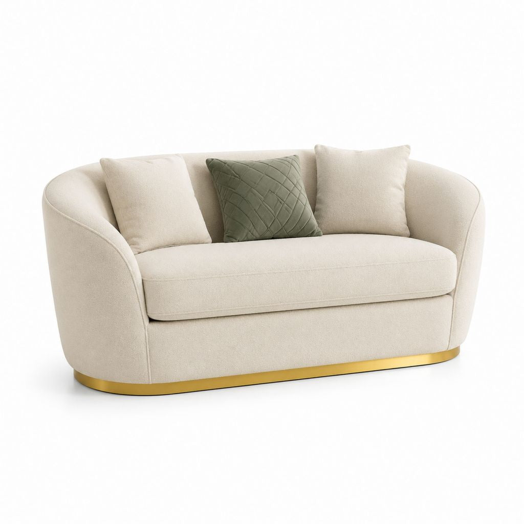 Canapé 2 places avec 3 coussins beige en polyester forme arrondie 160 x 85 x 78 cm